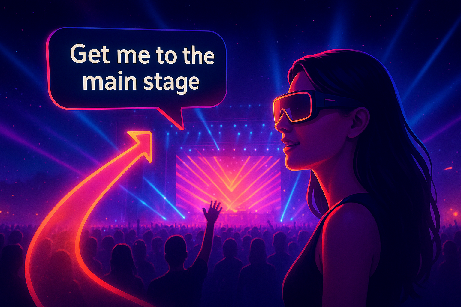 Abstract arrows guiding attendees through a vibrant festival map